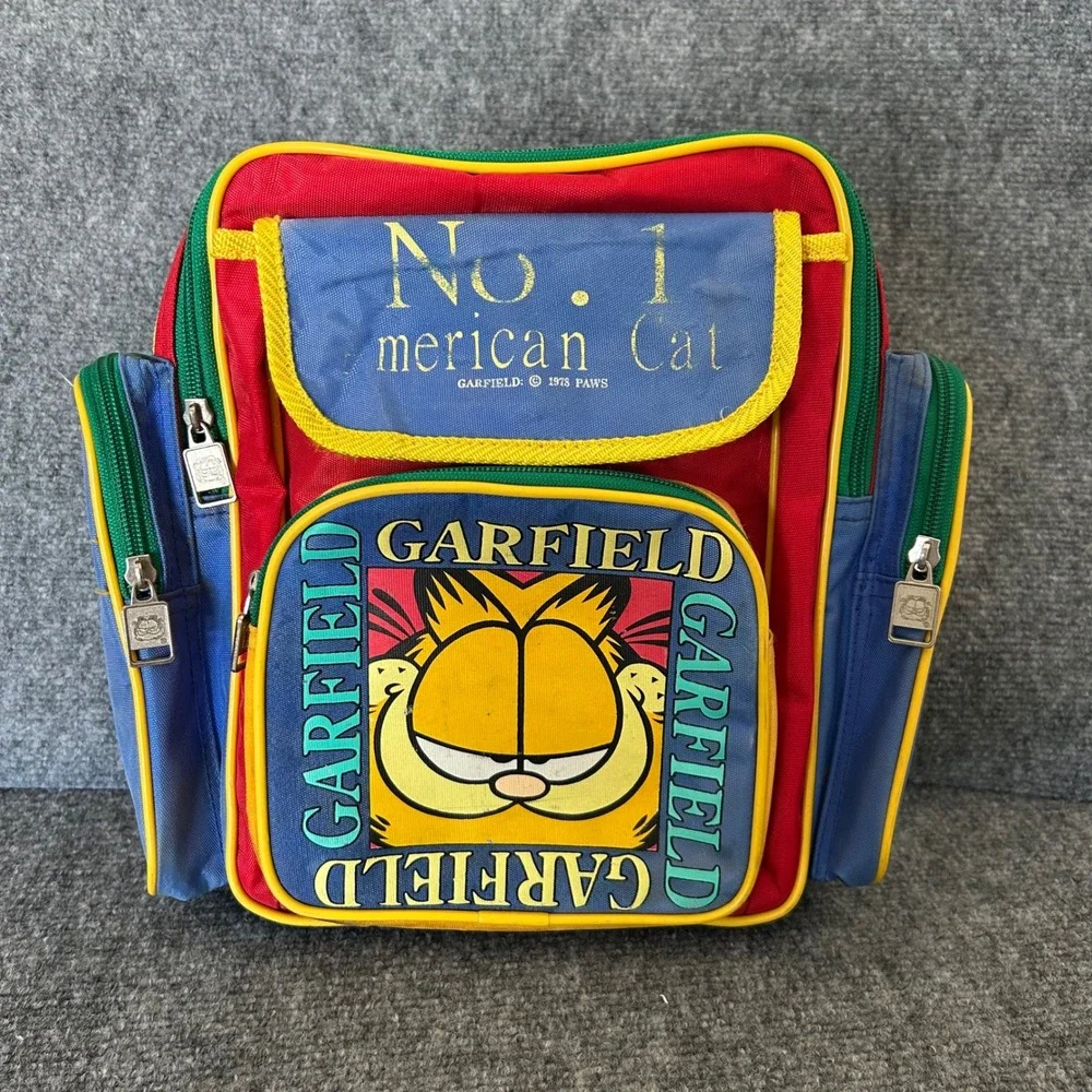 Vintage Garfield No 1 American Cat Backpack Red Blue Yellow 1978 Paws Licensed